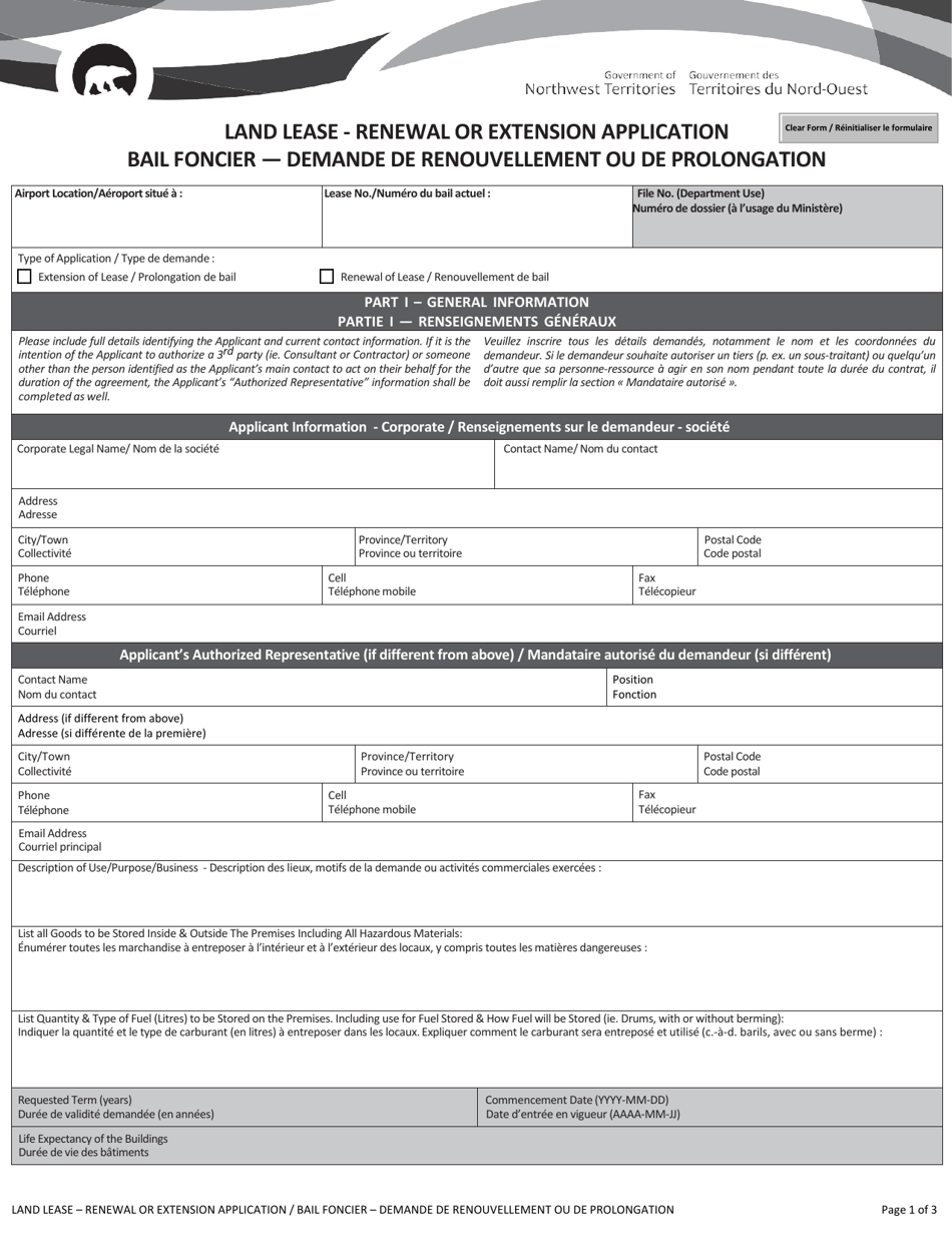 Northwest Territories Canada Land Lease Renewal or Extension
