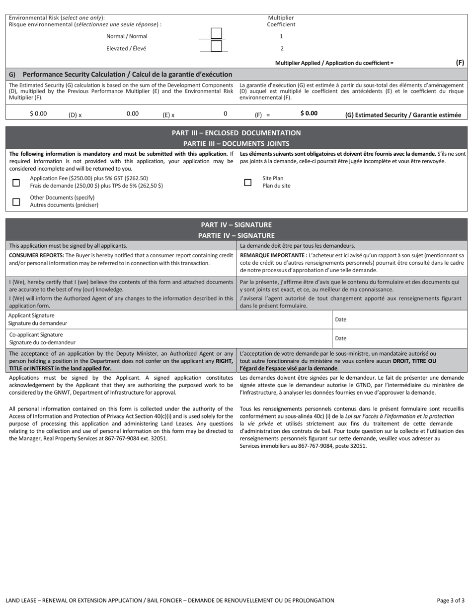 Land Lease - Renewal or Extension Application - Northwest Territories, Canada (English / French), Page 3