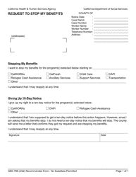 Document preview: Form GEN788 Request to Stop My Benefits - California