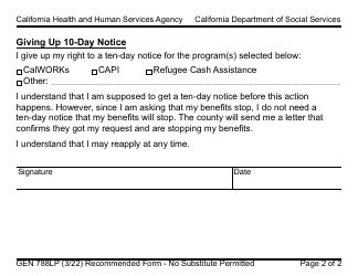 Form GEN788LP Request to Stop My Benefits (Large Print) - California, Page 2