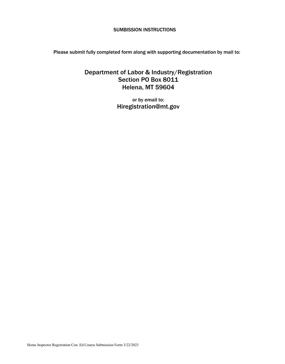 Home Inspector Course Approval Request - Continuing Education Provider - Montana, Page 2