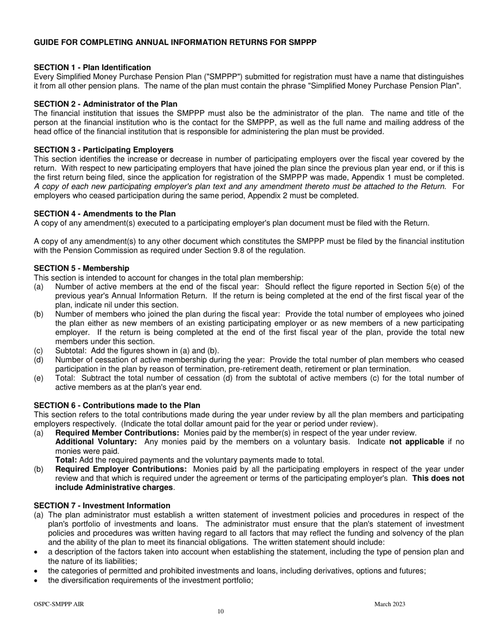 Simplified Money Purchase Pension Plan Annual Information Return - Manitoba, Canada, Page 10