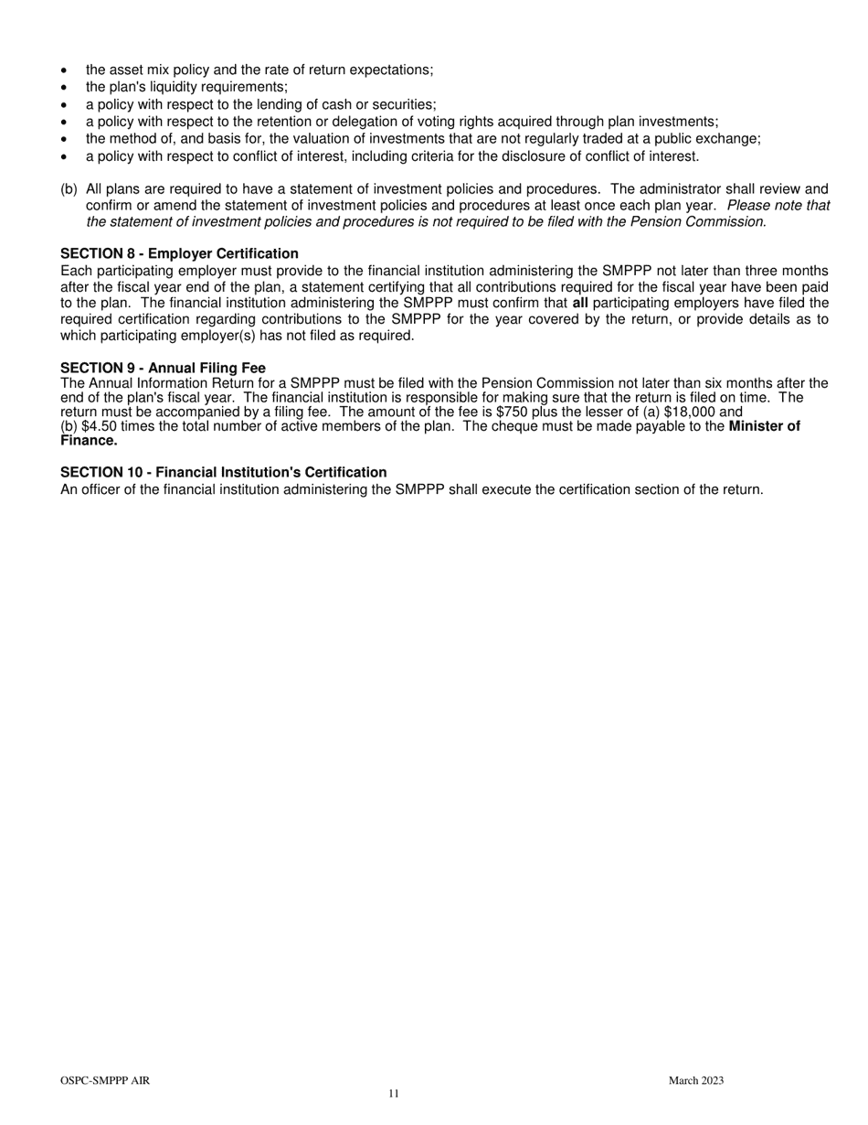 Simplified Money Purchase Pension Plan Annual Information Return - Manitoba, Canada, Page 11