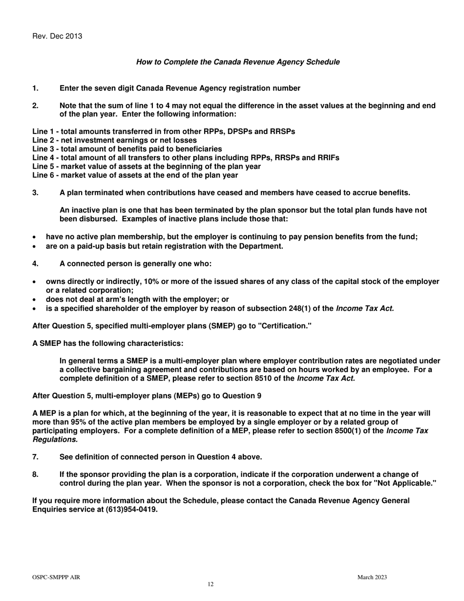 Simplified Money Purchase Pension Plan Annual Information Return - Manitoba, Canada, Page 12