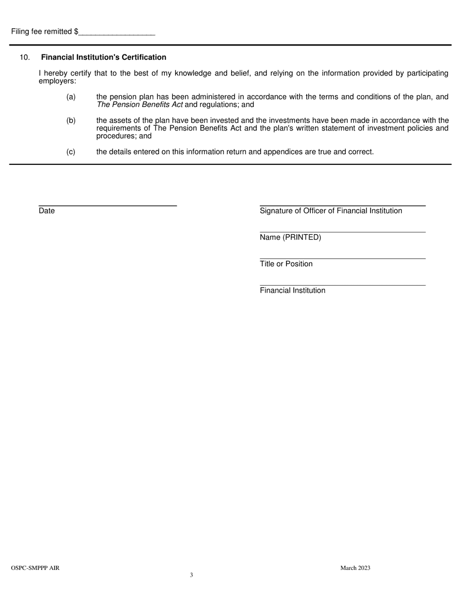 Simplified Money Purchase Pension Plan Annual Information Return - Manitoba, Canada, Page 3