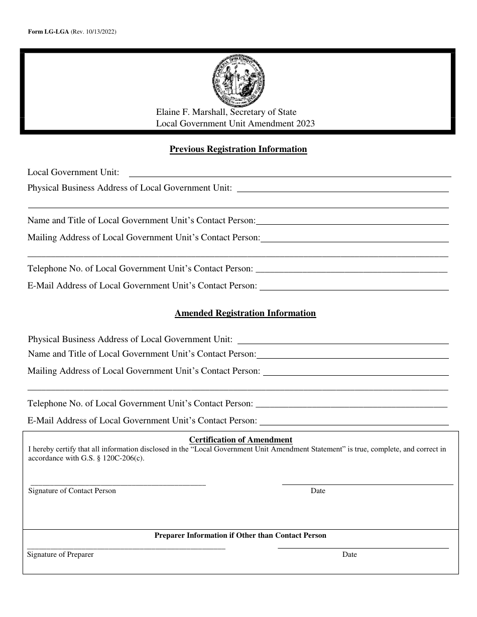 Form LG-LGA Local Government Unit Amendment - North Carolina, Page 1