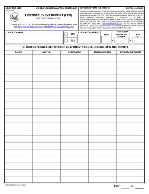 NRC Form 366B  Printable Pdf