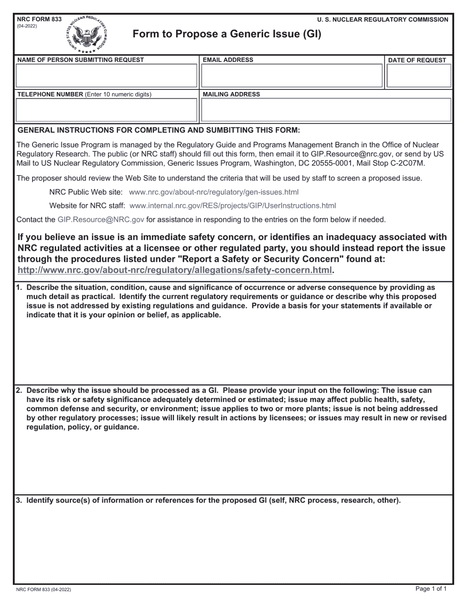 NRC Form 833 - Fill Out, Sign Online and Download Fillable PDF ...