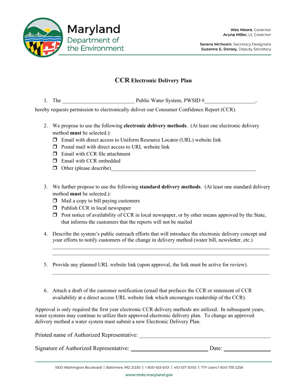 Ccr Electronic Delivery Plan - Maryland, Page 1
