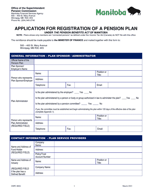 Application for Registration of a Pension Plan - Manitoba, Canada Download Pdf