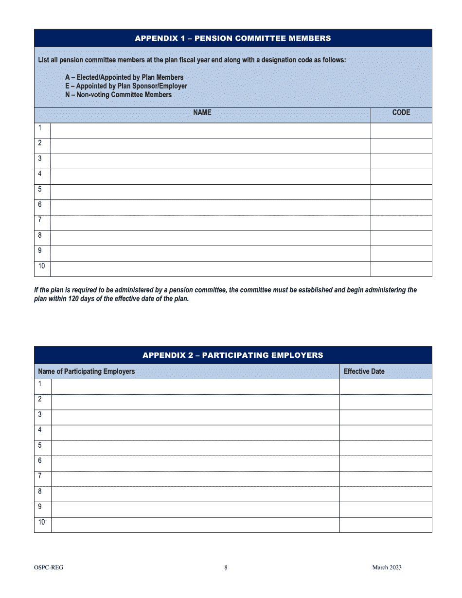 Application for Registration of a Pension Plan - Manitoba, Canada, Page 8