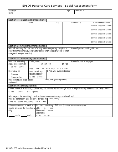Epsdt Personal Care Services - Social Assessment Form - Louisiana Download Pdf