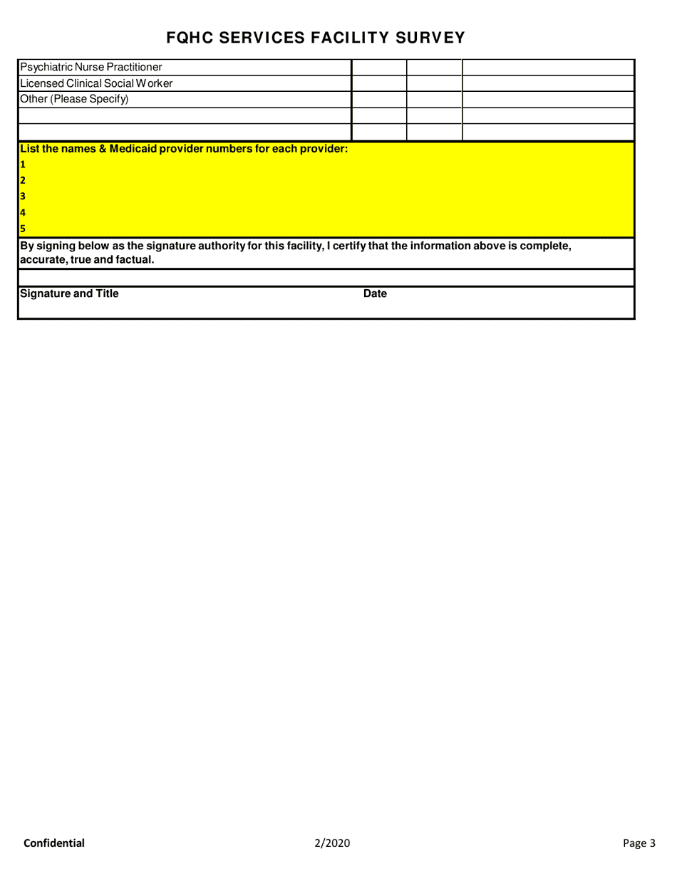 Fqhc Services Facility Survey - Louisiana, Page 3