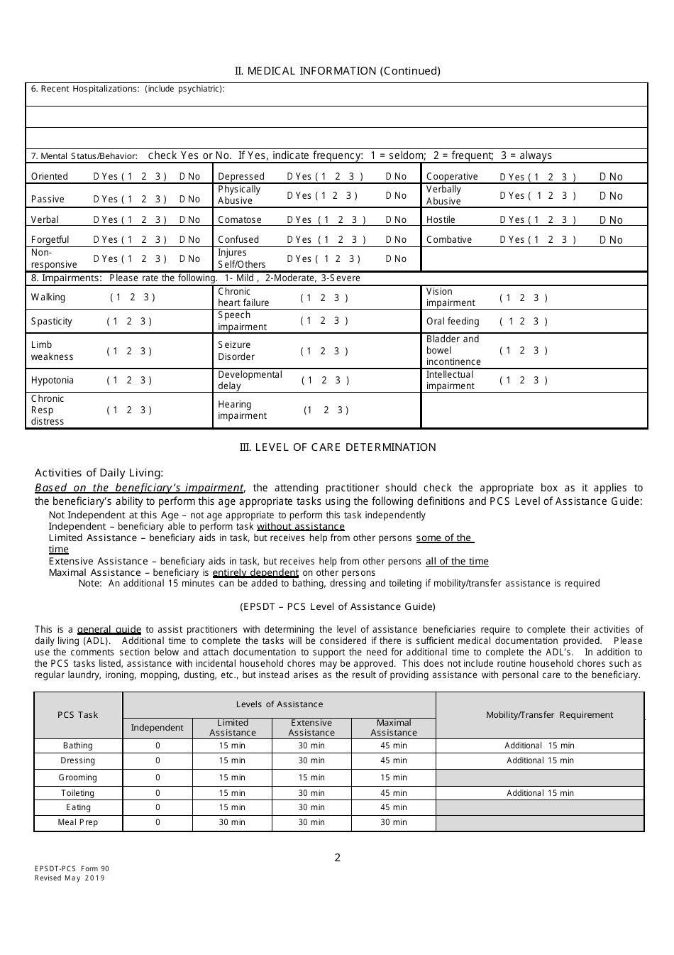 EPSDT-PCS Form 90 Request for Medicaid Epsdt - Personal Care Services - Louisiana, Page 2