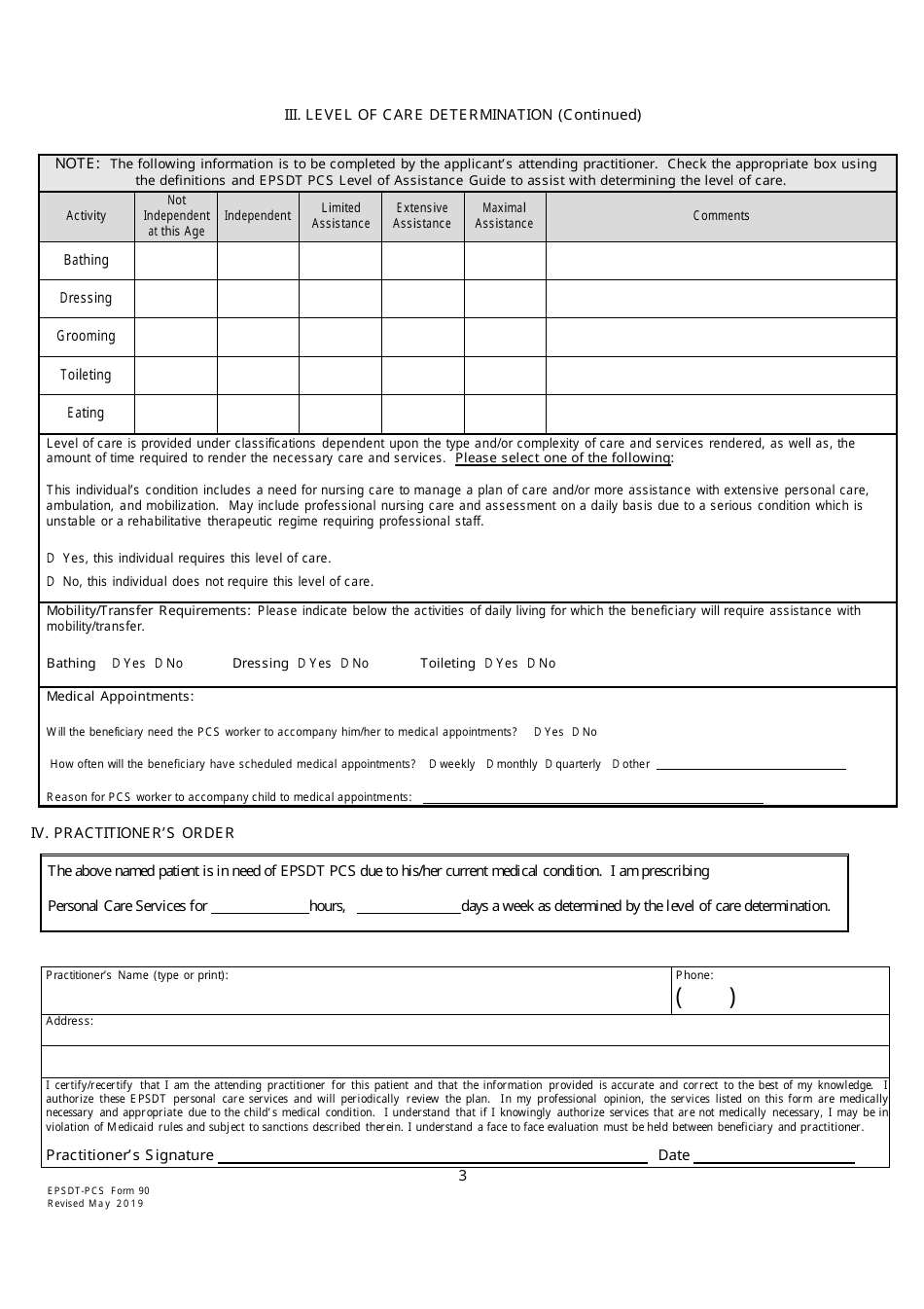 EPSDT-PCS Form 90 Request for Medicaid Epsdt - Personal Care Services - Louisiana, Page 3