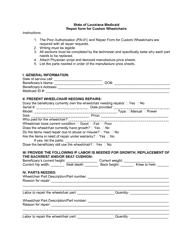 Document preview: Repair Form for Custom Wheelchairs - Louisiana