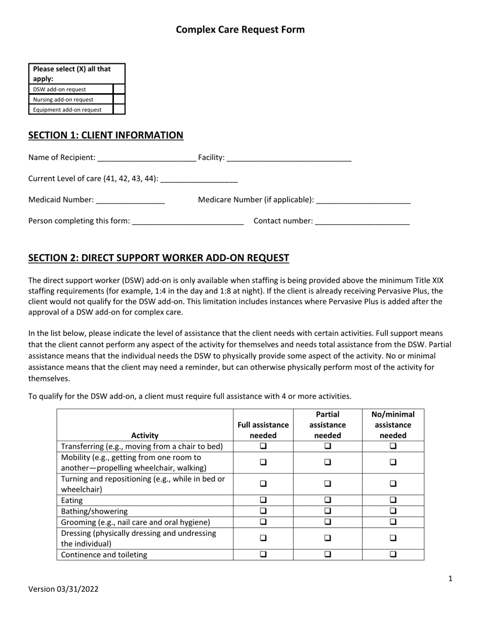 Complex Care Request Form - Louisiana, Page 1