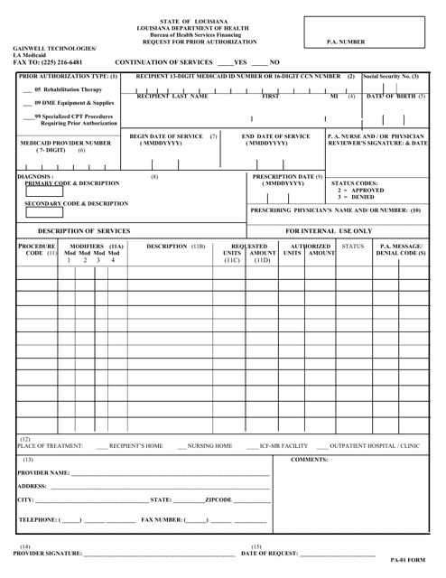 Form PA-01 Request for Prior Authorization - Louisiana