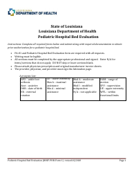 Document preview: BHSF-PHB Form 1 Pediatric Hospital Bed Evaluation - Louisiana