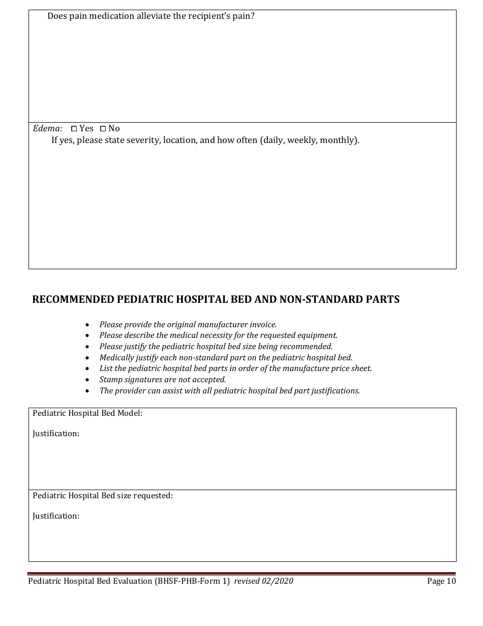 BHSF-PHB Form 1 Pediatric Hospital Bed Evaluation - Louisiana, Page 10