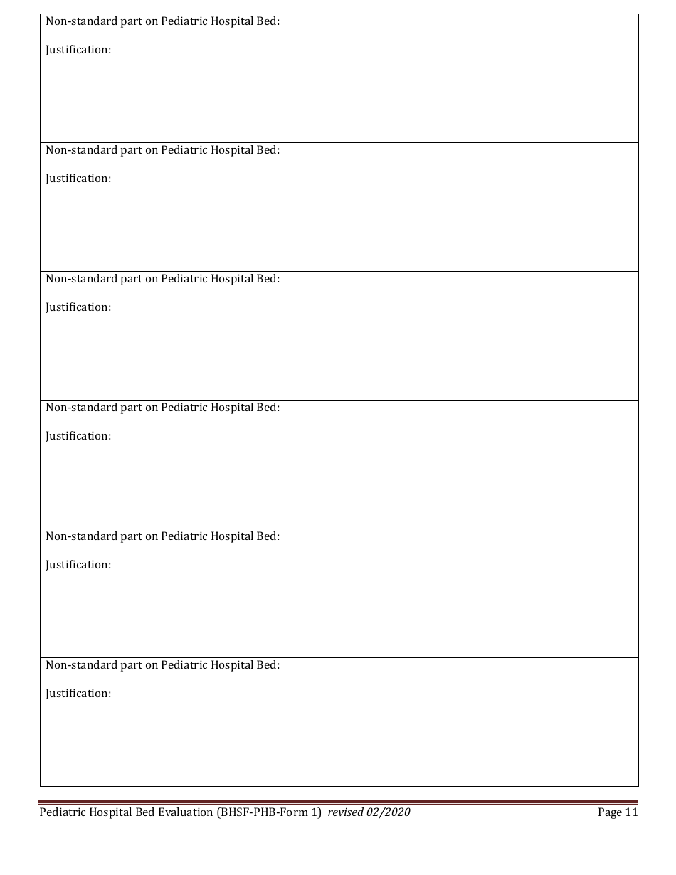 BHSF-PHB Form 1 Pediatric Hospital Bed Evaluation - Louisiana, Page 11