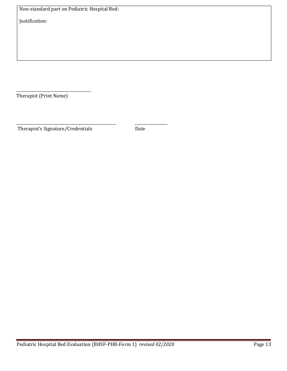 BHSF-PHB Form 1 Pediatric Hospital Bed Evaluation - Louisiana, Page 13