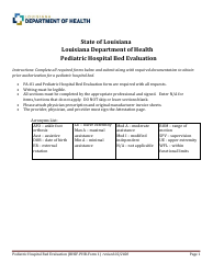 BHSF-PHB Form 1 Pediatric Hospital Bed Evaluation - Louisiana