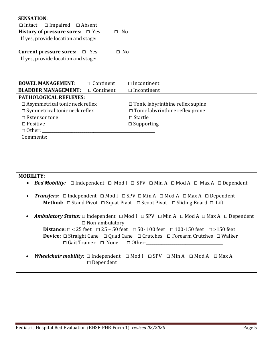 BHSF-PHB Form 1 Pediatric Hospital Bed Evaluation - Louisiana, Page 5