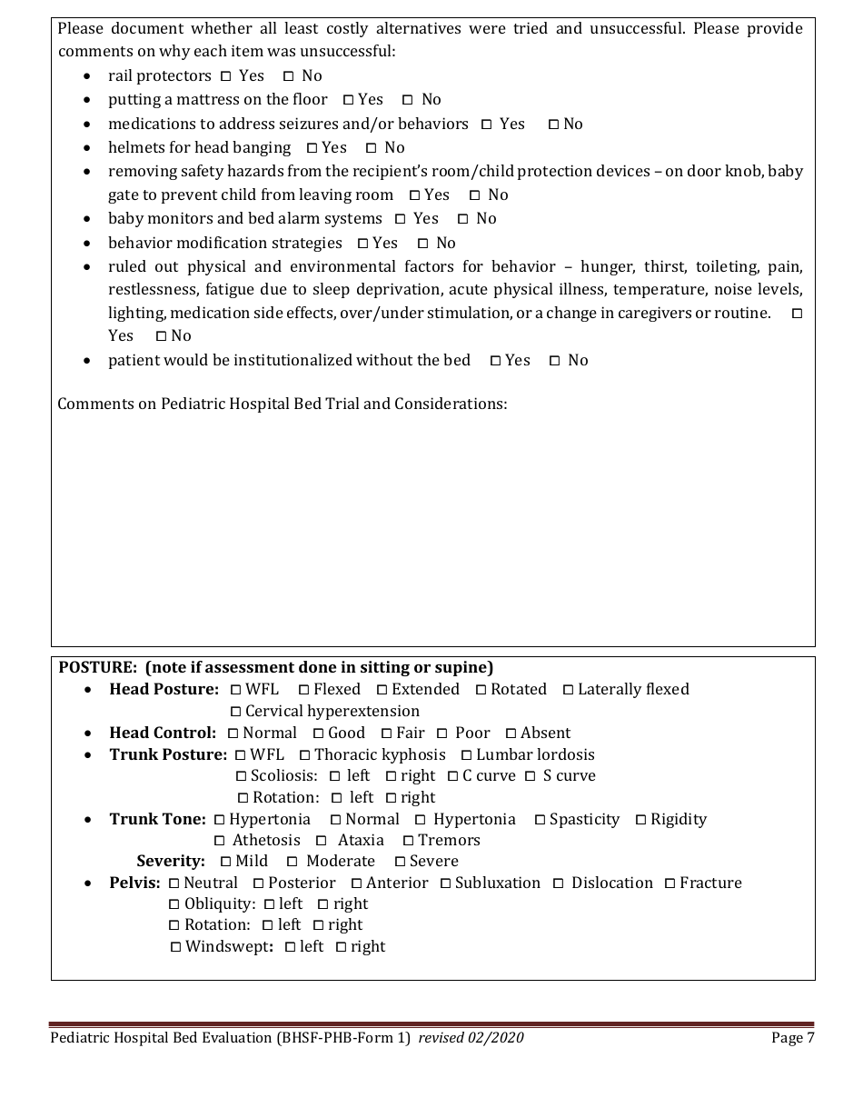 BHSF-PHB Form 1 Pediatric Hospital Bed Evaluation - Louisiana, Page 7