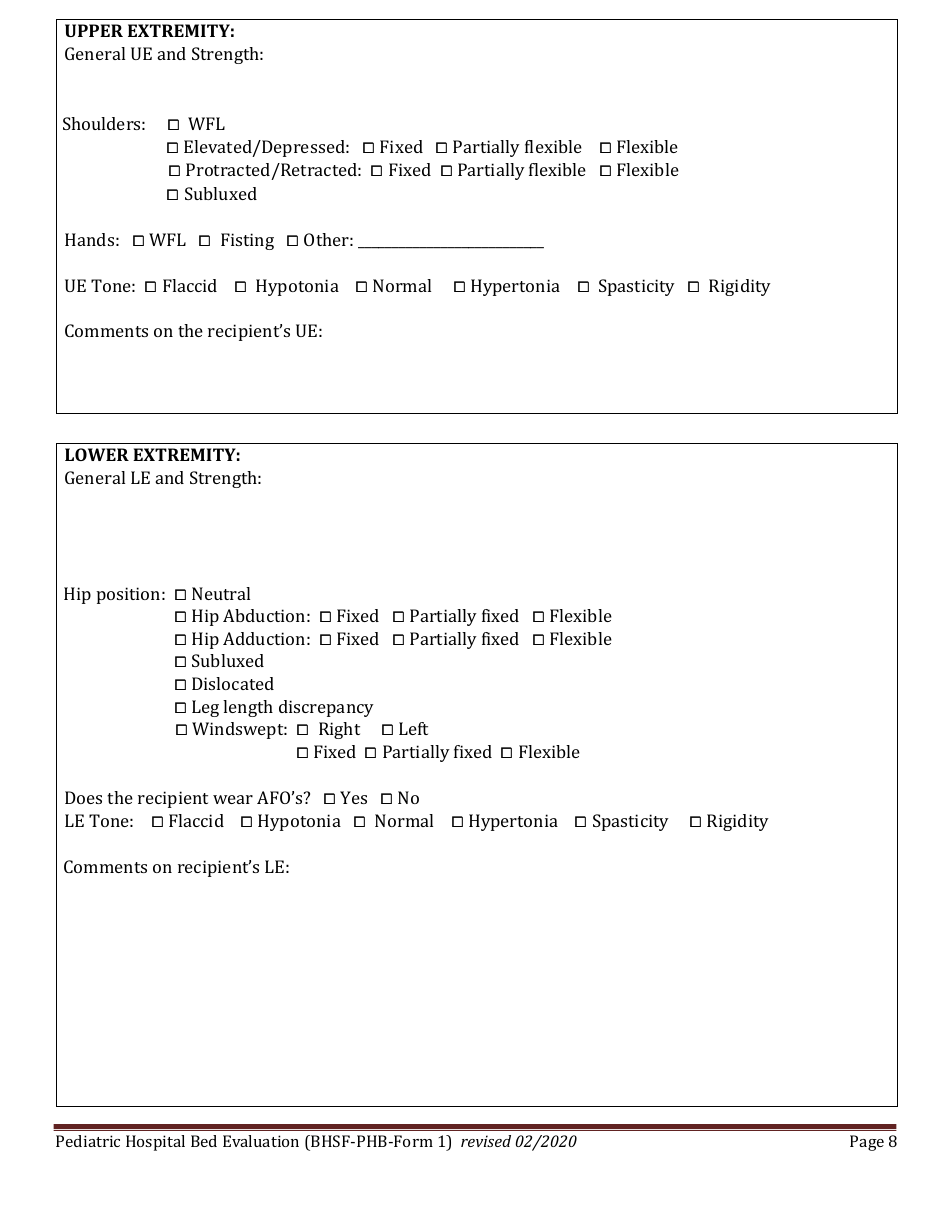 BHSF-PHB Form 1 Pediatric Hospital Bed Evaluation - Louisiana, Page 8