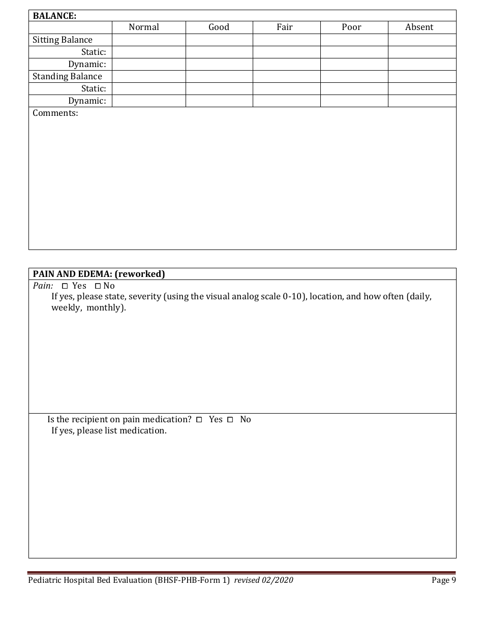 BHSF-PHB Form 1 Pediatric Hospital Bed Evaluation - Louisiana, Page 9