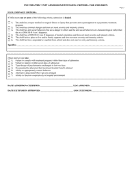 Psychiatric Unit Admission/Extension Criteria for Children - Louisiana, Page 3