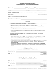 BHSF Form 142-C Inpatient Psychiatric Hospital Admission Form - Louisiana, Page 2