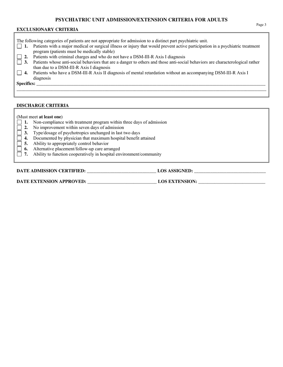 Psychiatric Unit Admission / Extension Criteria for Adults - Louisiana, Page 3