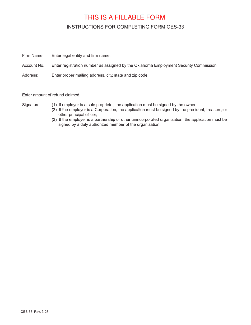 Form OES-33 Refund Application - Oklahoma, Page 1