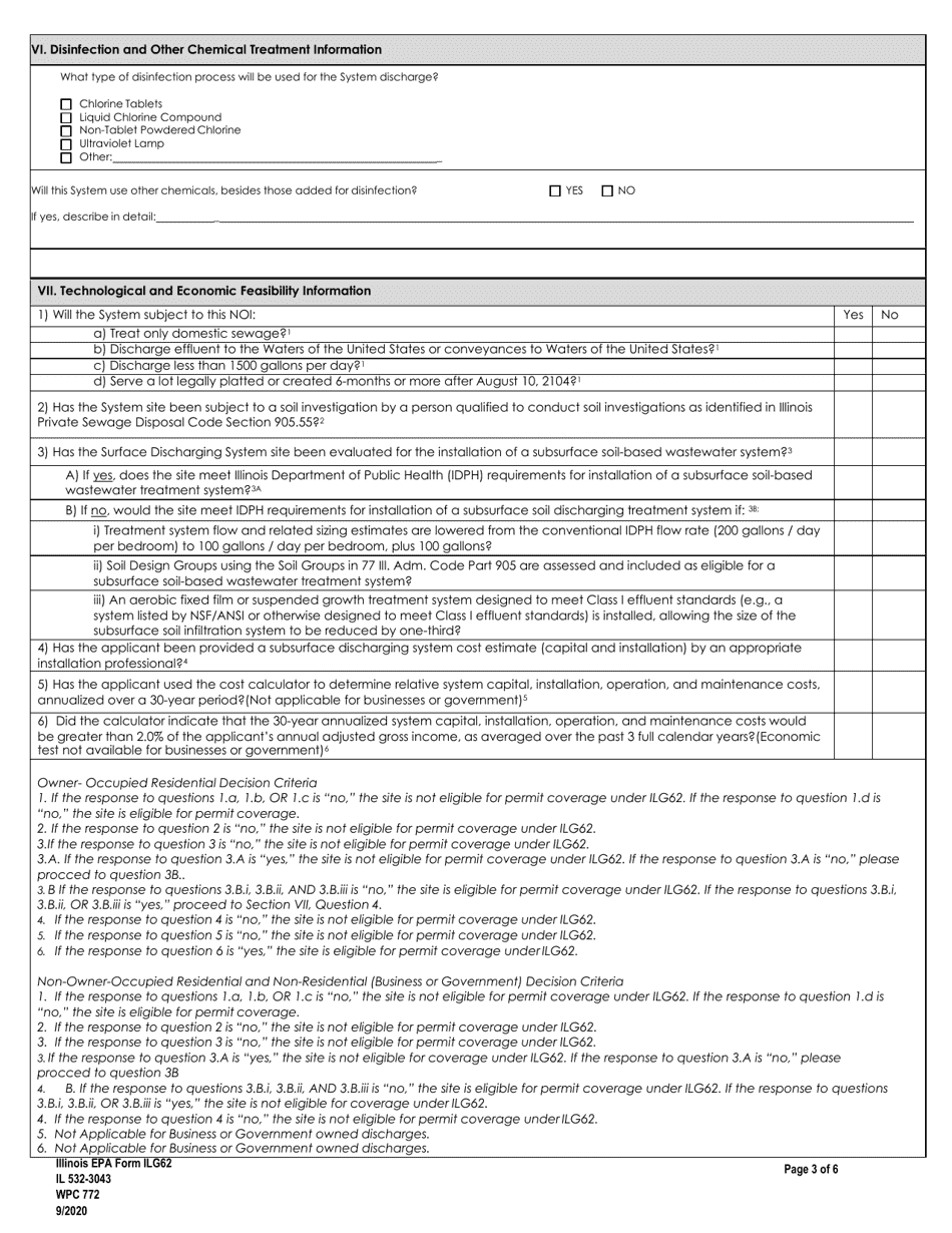 NPDES Form ILG62 (IL532-3043; WPC772) Notice of Intent (Noi) for New and Replacement Surface Discharging Private Sewage Disposal Systems - Illinois, Page 3