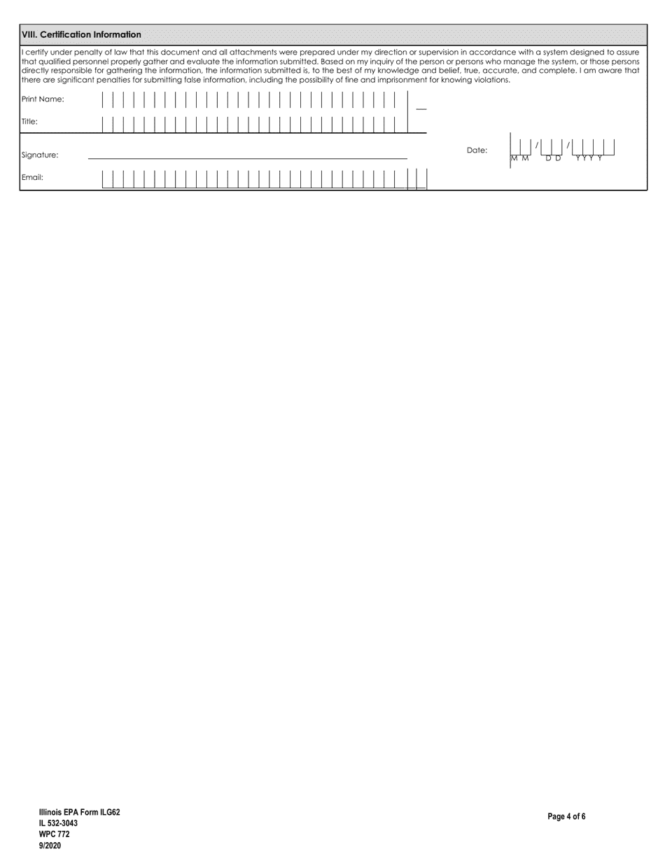 NPDES Form ILG62 (IL532-3043; WPC772) Notice of Intent (Noi) for New and Replacement Surface Discharging Private Sewage Disposal Systems - Illinois, Page 4