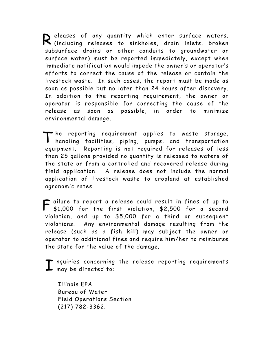 Livestock Waste Release Required Report Information Form - Illinois, Page 3