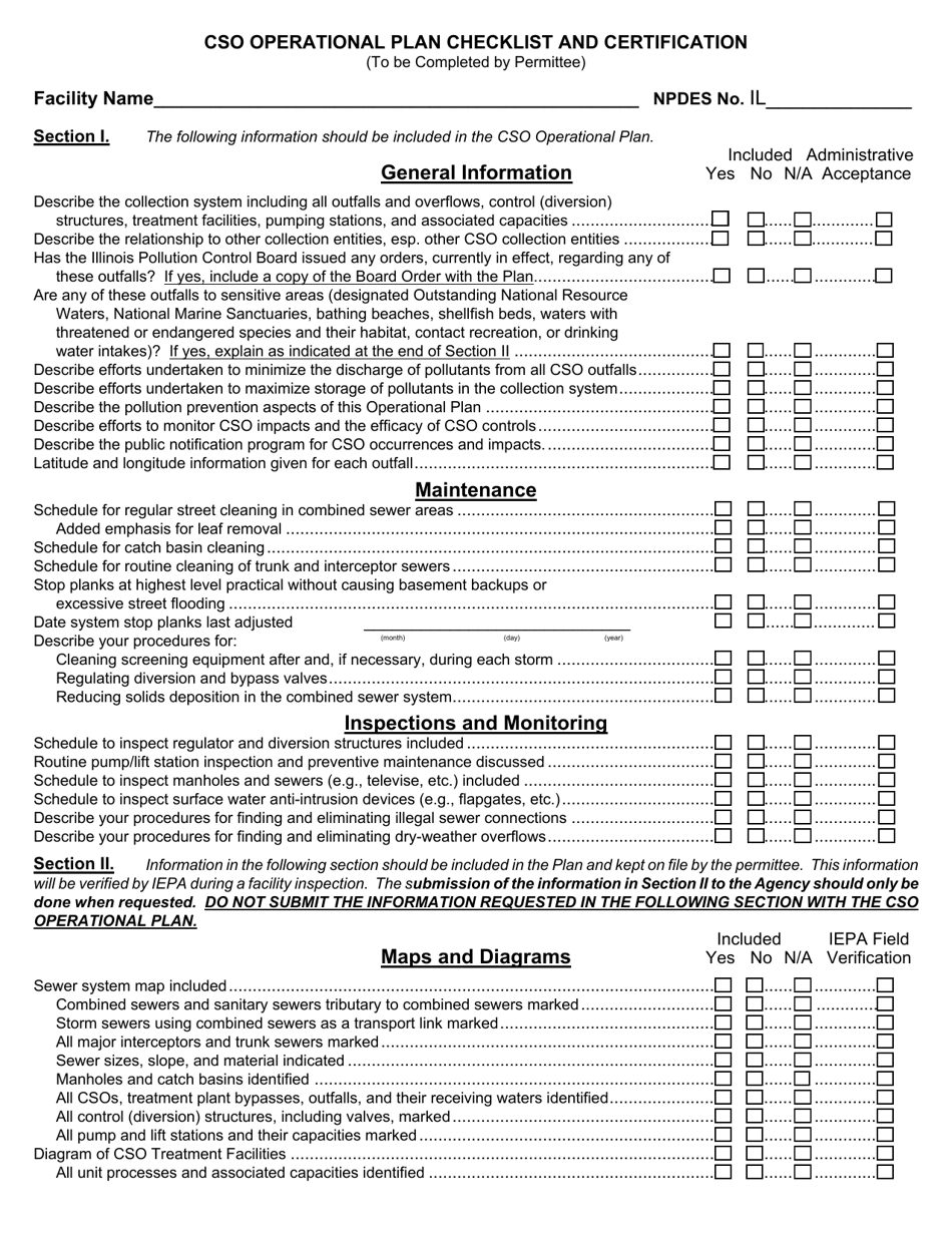 Form IL532-2544 (WPC681) Cso Operational Plan Checklist and Certification - Illinois, Page 1
