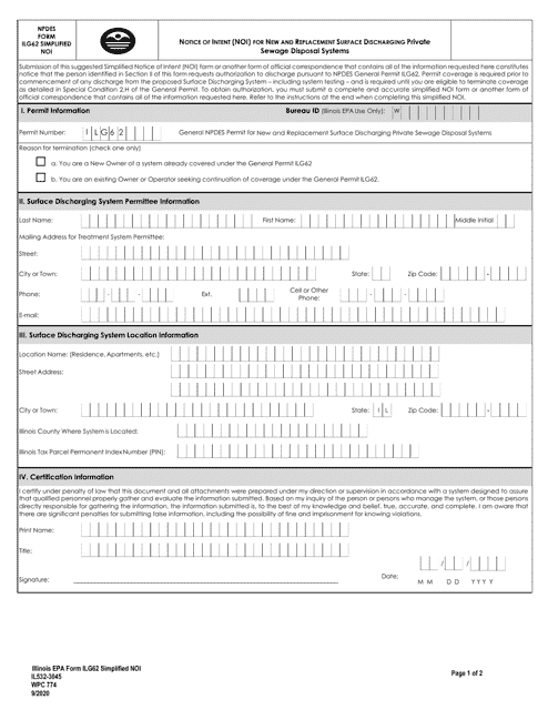 NPDES Form ILG62 (IL532-3045; WPC774)  Printable Pdf