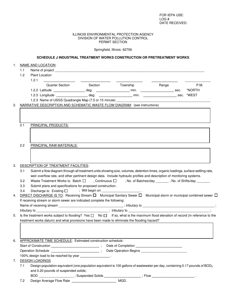 Form IL532-0018 (WPC158) Schedule J Industrial Treatment Works Construction or Pretreatment Works - Illinois, Page 3