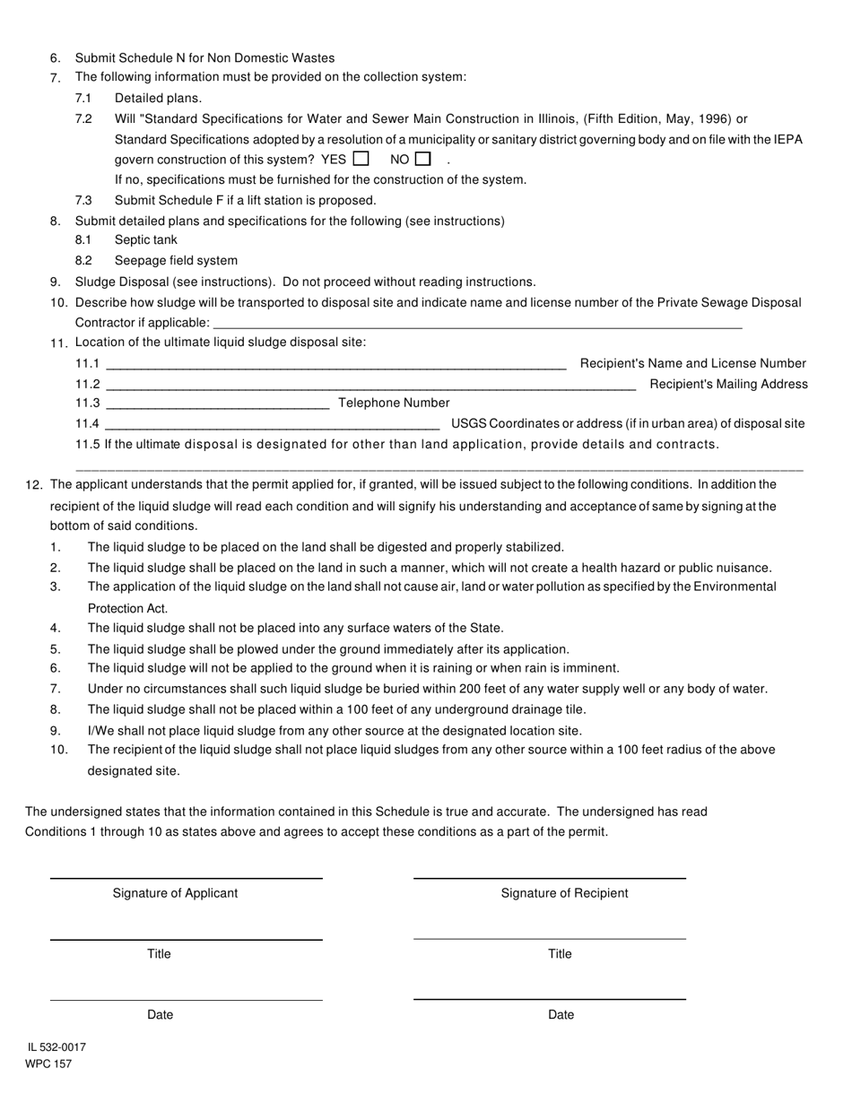 Form IL532-0017 (WPC157) Schedule I Septic Tank - Seepage Field System - Illinois, Page 4