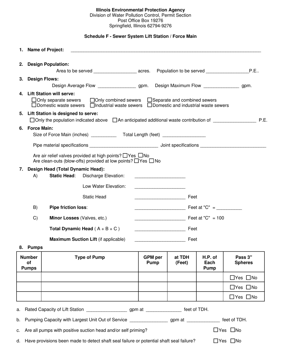 Form IL532-0015 (WPC155) Schedule F Sewer System Lift Station / Force Main - Illinois, Page 3
