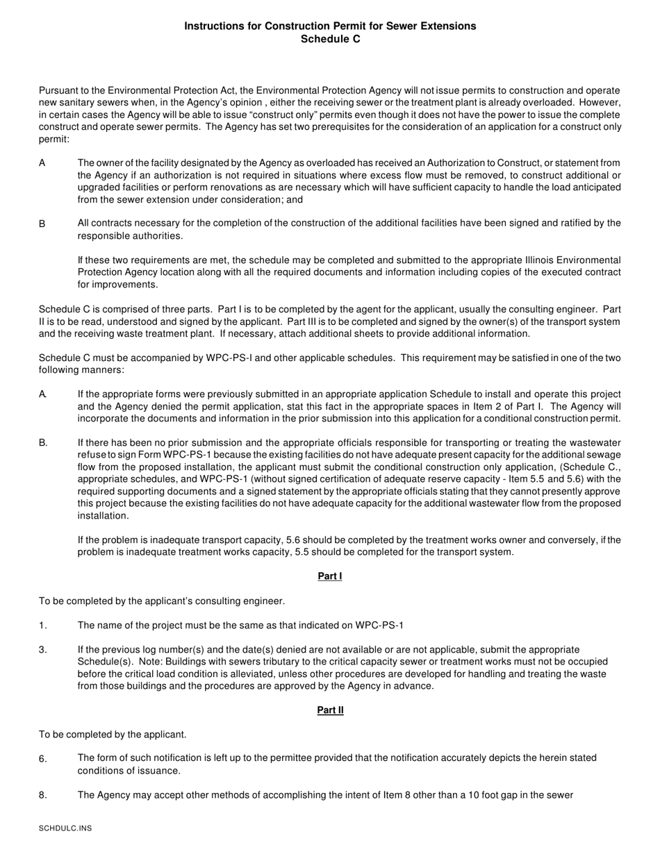 Form IL532-0013 (WPC153) Schedule C Sewer Extensions (Construct Only) - Illinois, Page 1