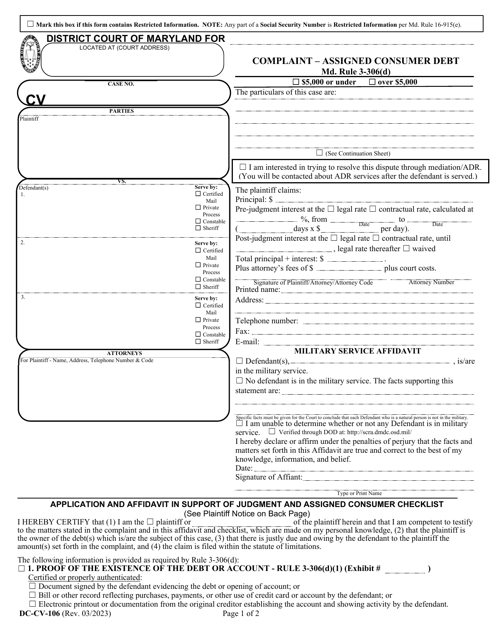 Form DC-CV-106  Printable Pdf