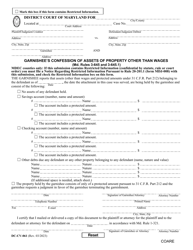 Form DC-CV-061 Garnishee&#039;s Confession of Assets of Property Other Than Wages - Maryland