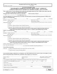 Document preview: Form CC-FM-066 Non-resident Marriage License Application - Affidavit - Maryland
