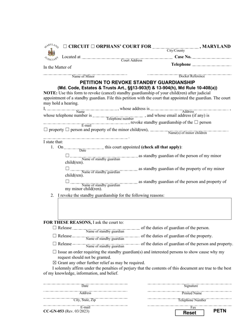 Form CC-GN-053 Petition to Revoke Standby Guardianship - Maryland