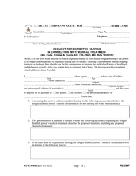 Form CC-GN-048 Request for Expedited Hearing in Connection With Medical Treatment - Maryland
