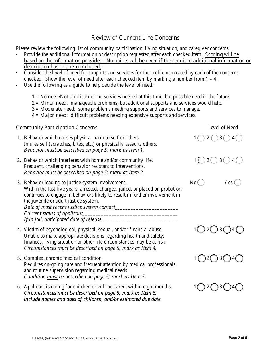 Form IDD-04 Developmental Disabilities (DD) Registration and Review - Alaska, Page 2